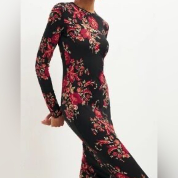 Reformation Black and Red Floral Long Sleeve Dress - Picture 4 of 7